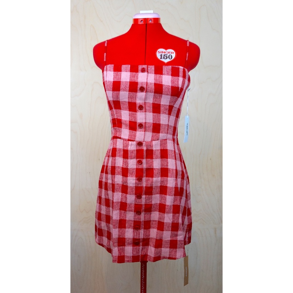 NWT Reformation "Huckleberry" Linen Dress in "Concha Check"